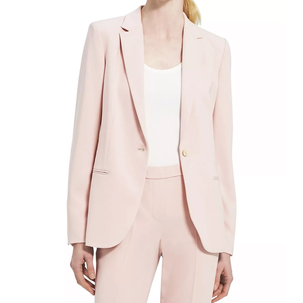 NEW Theory Staple Classic Crepe Single-Button Blazer pink salt - Picture 1 of 7
